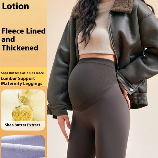 Plus Size Winter Fleece-Lined Maternity Leggings