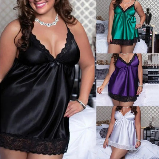 Plus Size Sexy Satin V-Neck Nightdress