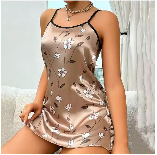 Sexy Black Floral Silk Nightdress