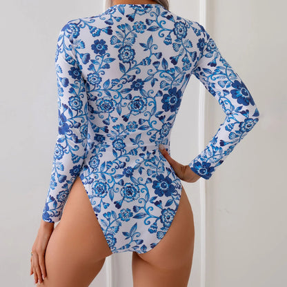 Printing One-Piece Swimsuit Front Zip
