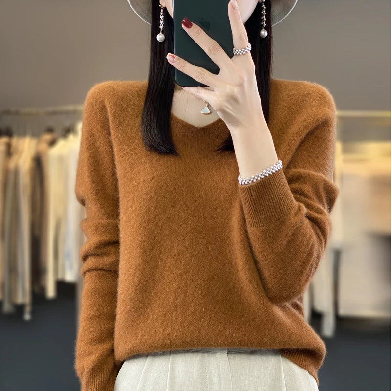 Women’s Merino Wool V-Neck Sweater