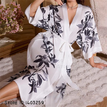Oversized Floral Silk Kimono Robe
