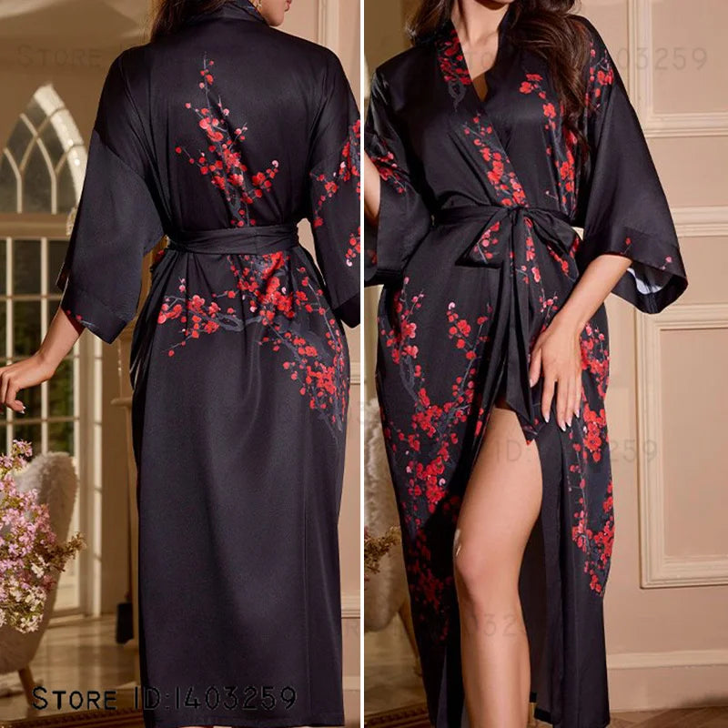 Oversized Floral Silk Kimono Robe