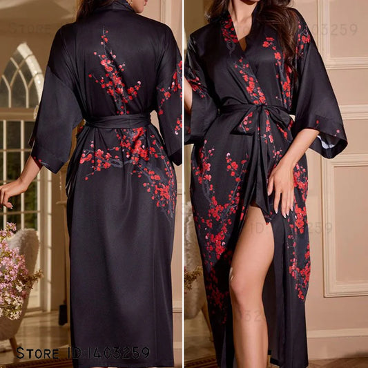 Oversized Floral Silk Kimono Robe