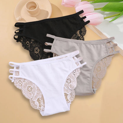 3PC Floral Lace Low-Rise Panty Set