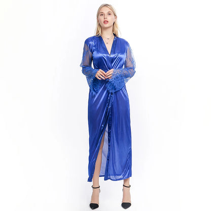 Lace Silk Long Bathrobe Sleepwear
