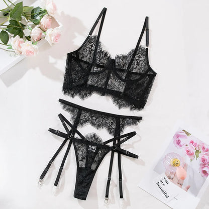 Sexy Lace Fishbone 3-Piece Lingerie Set