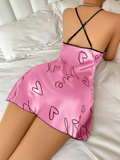 Heart Print Spaghetti Strap Nightdress