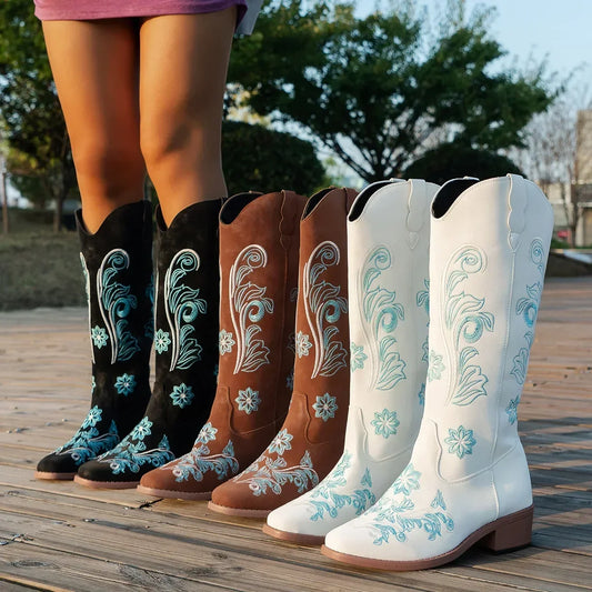Women's Embroidered Long Tube Boots