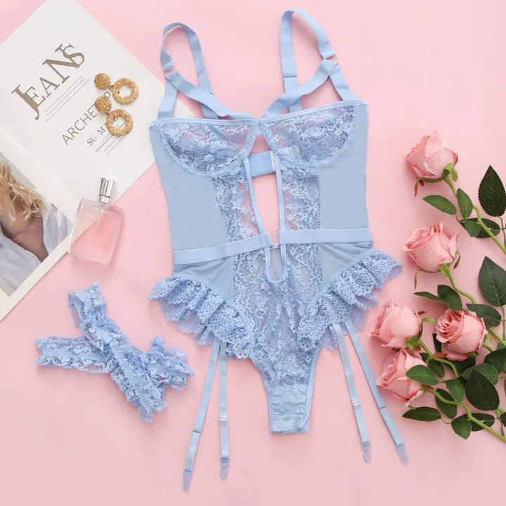 Red Floral Lace Garter & Choker Set
