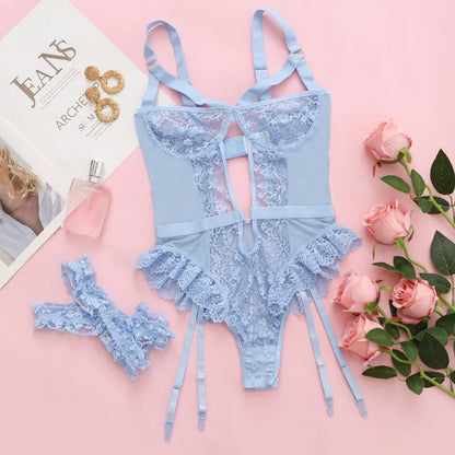 Red Floral Lace Garter & Choker Set