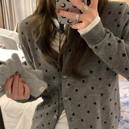 Polka Dot Knit Slim Cardigan