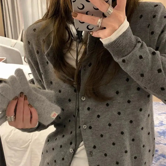 Polka Dot Knit Slim Cardigan