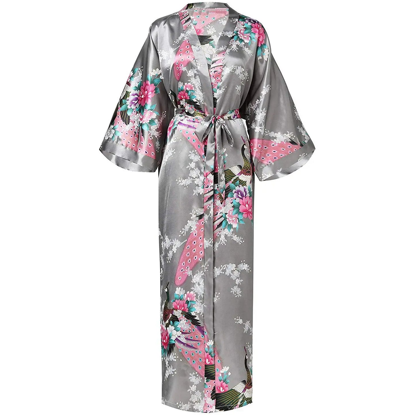 Oversized Floral Silk Kimono Robe