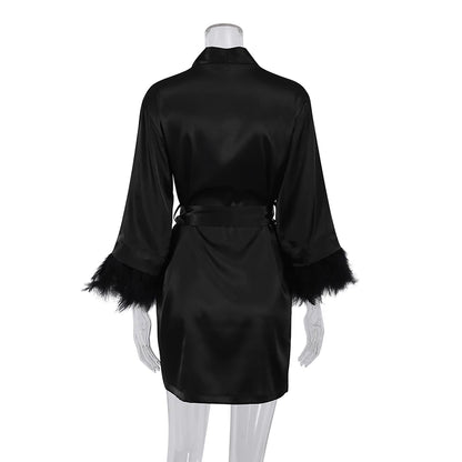 White Feather Satin Bridal Robe