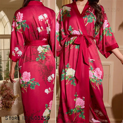 Oversized Floral Silk Kimono Robe
