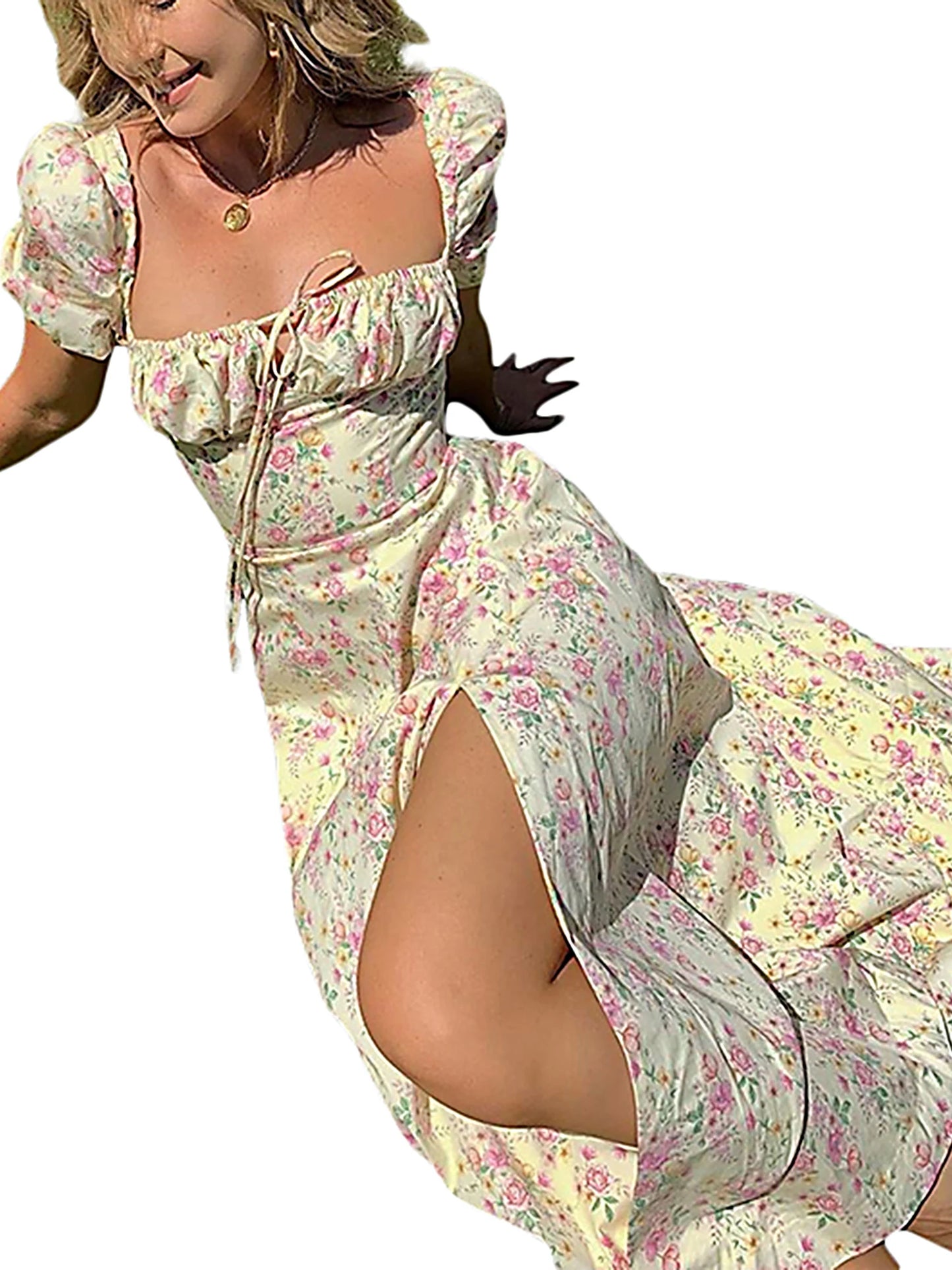 Floral Puff Sleeve Maxi Dress