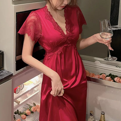 Summer Satin Lace Nightdress with Bra