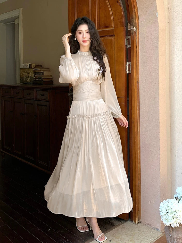 Pleated Waist Bubble Sleeve Dress