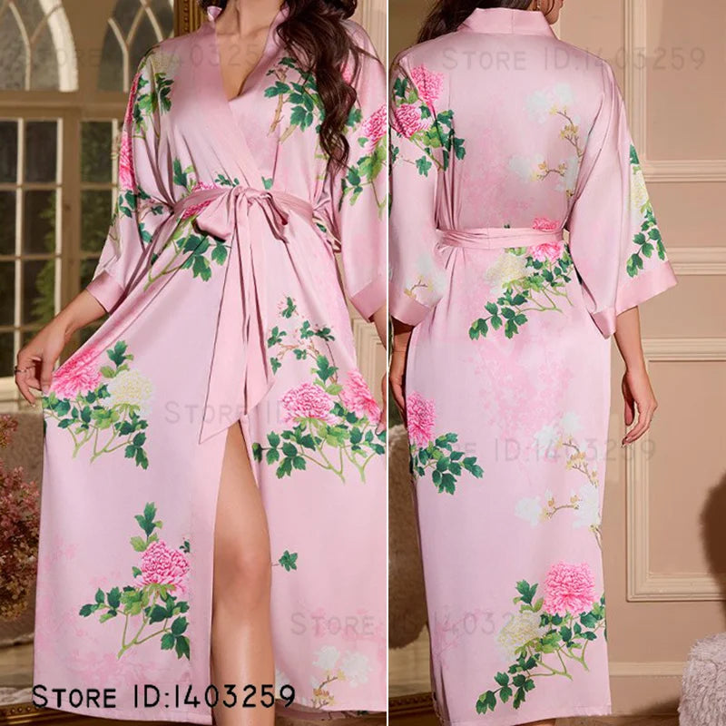 Oversized Floral Silk Kimono Robe