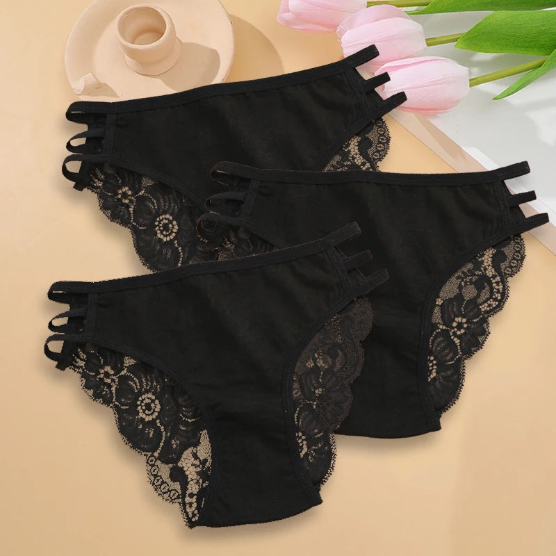 3PC Floral Lace Low-Rise Panty Set