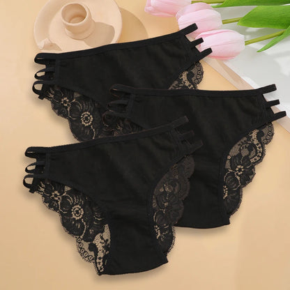 3PC Floral Lace Low-Rise Panty Set