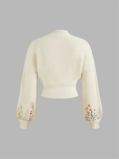 Women's Floral Embroidered Lantern Sweater