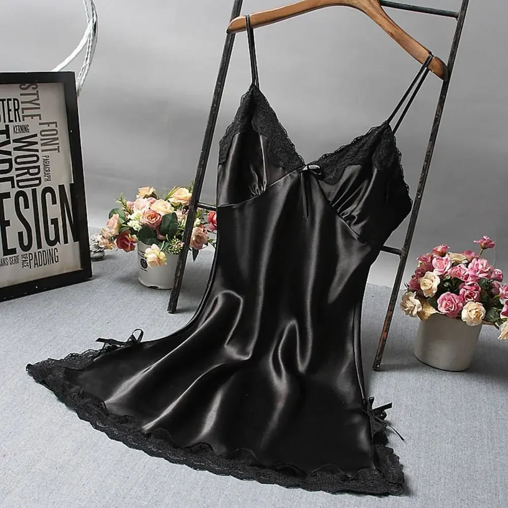 Sexy Lace Patchwork Silk Camisole Nightdress