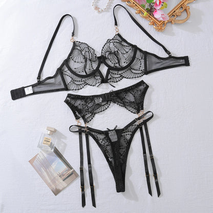 Embroidered See-Through Lingerie Set