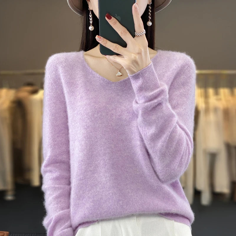 Women’s Merino Wool V-Neck Sweater