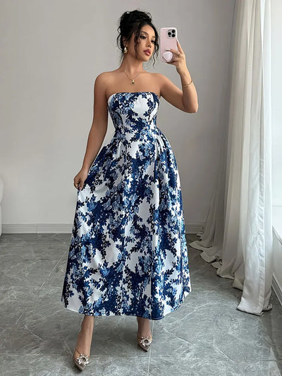 Boho Strapless Floral Maxi Dress