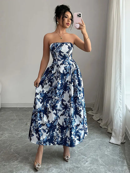 Boho Strapless Floral Maxi Dress