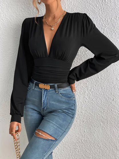 Women's Retro Pleated Lantern Bodysuit