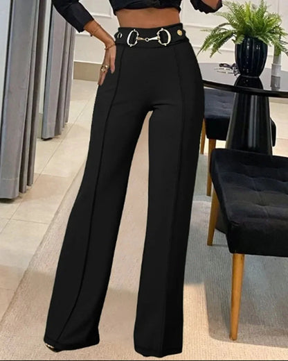 Solid Color Women's Straight-Leg Pants