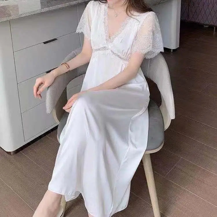 Summer Satin Lace Nightdress with Bra
