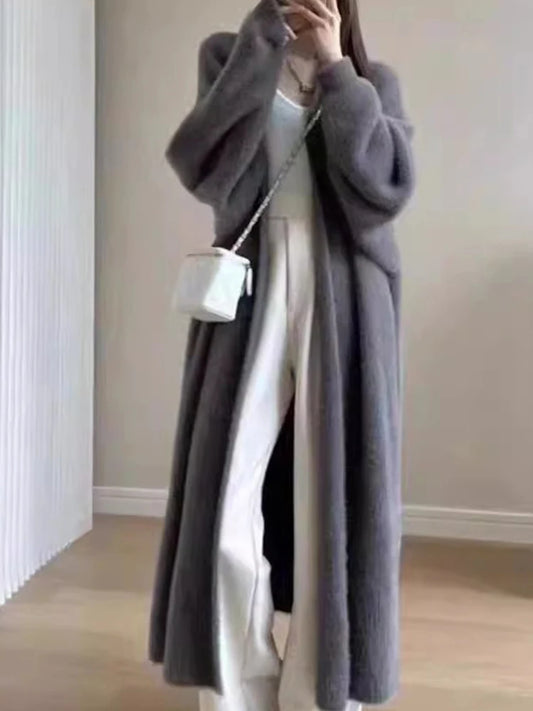 Warm Knee-Length Mink Fleece Cardigan