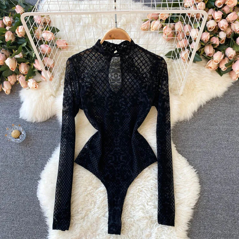 Women Korean Backless Mesh Bodysuit