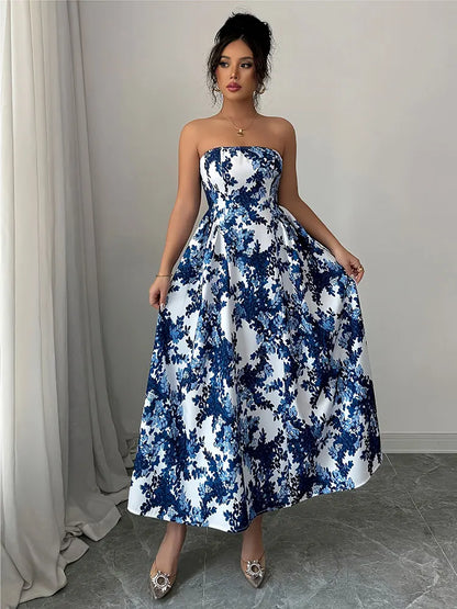 Boho Strapless Floral Maxi Dress