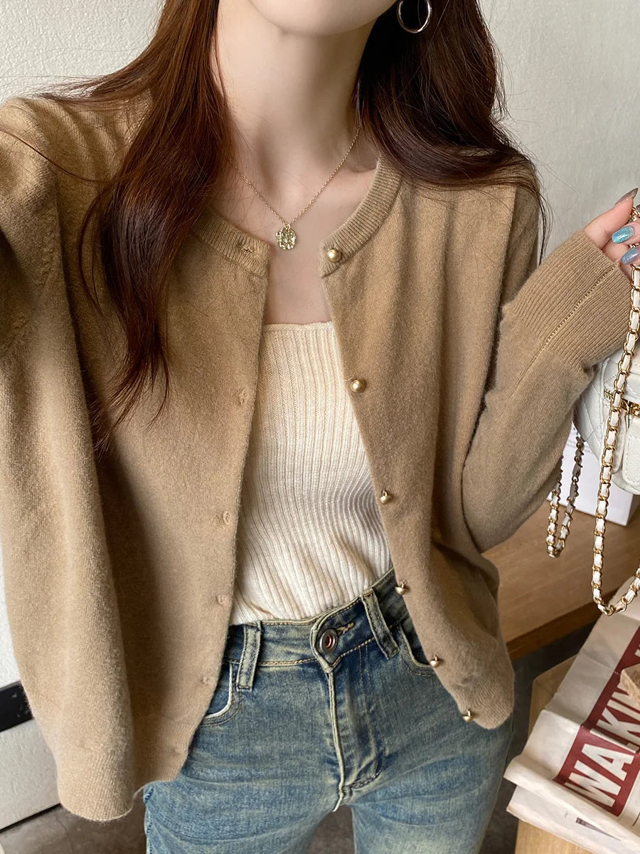 Korean Solid Color Knit Cardigan