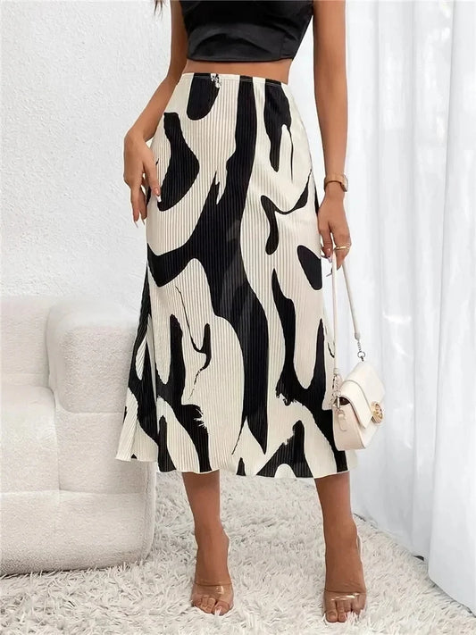 Dressy Women’s Geometric Pleated Midi Skirt