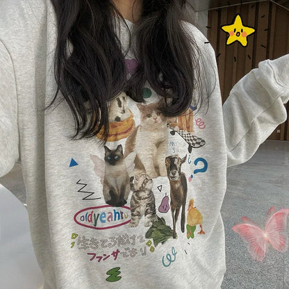 Milk Cat Graphic Sweatshirt Women