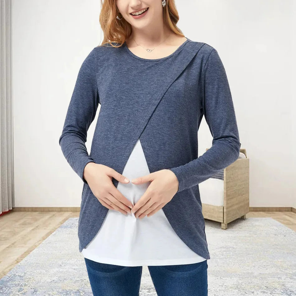 Multicolor Round Neck Nursing Top