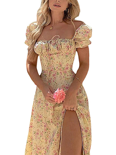 Floral Puff Sleeve Maxi Dress