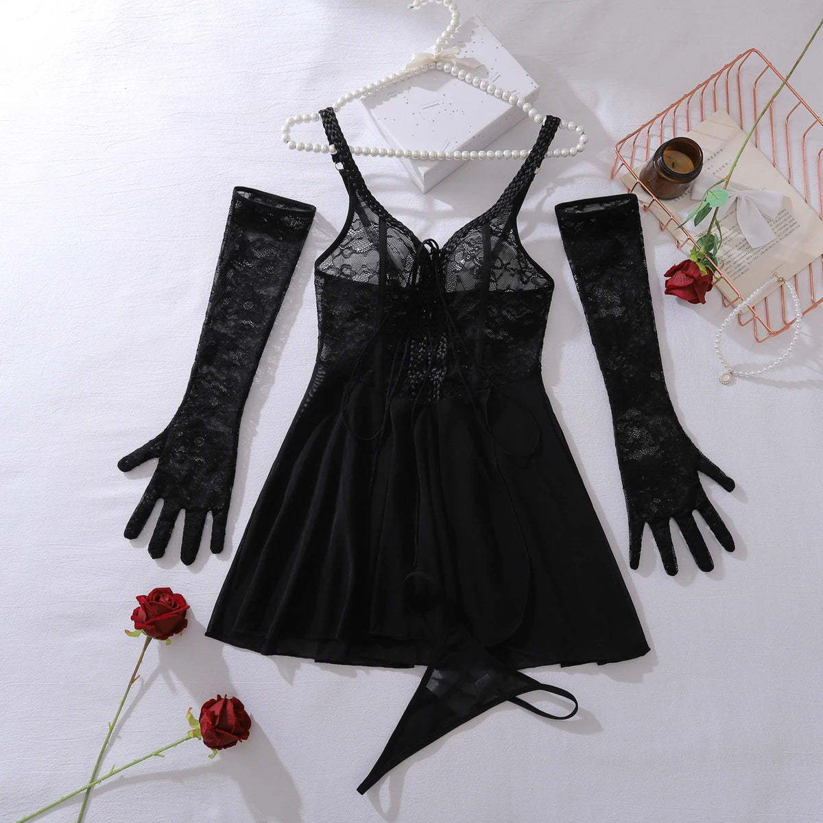 Sexy Lace Hollow Strap Jumpsuit Set