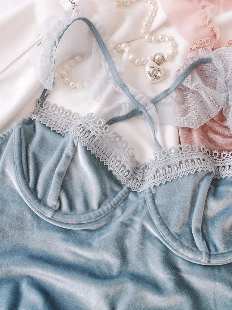 Sexy Velvet Halter Lingerie Set