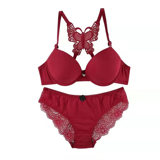 Sexy Red Front-Button Push-Up Bra Set