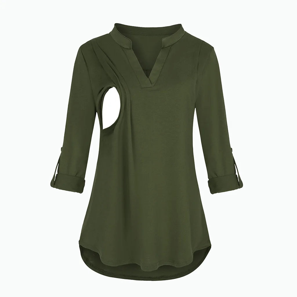 Striped V-Neck Nursing Blouse