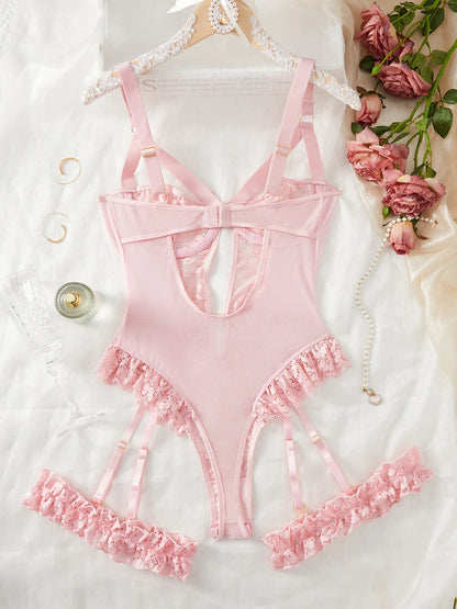 Red Floral Lace Garter & Choker Set