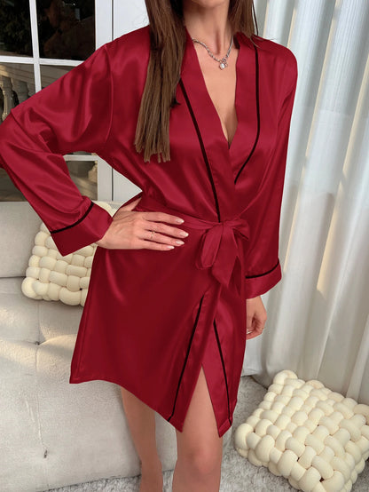 Elegant Satin V-Neck Sleepwear Robe