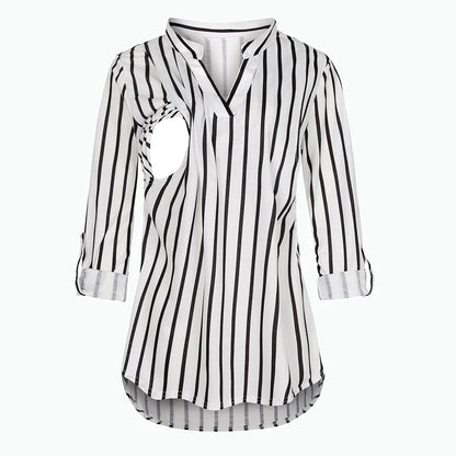Striped V-Neck Nursing Blouse